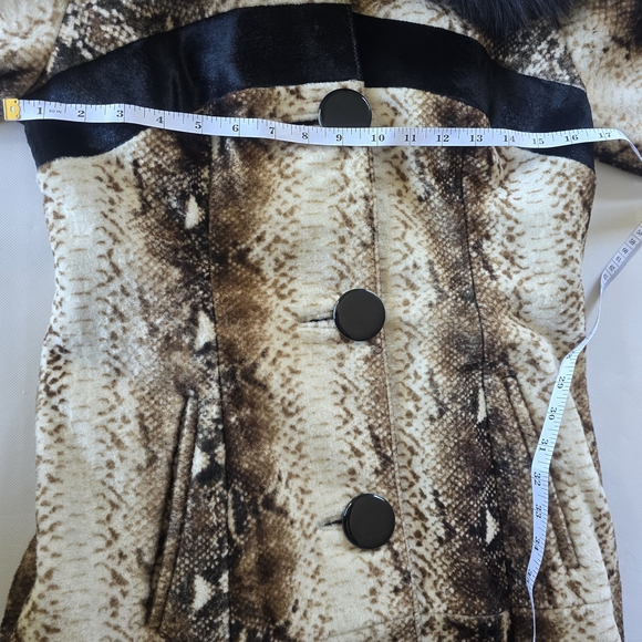 Genuine Kangaroo Suede Leather Coat Fox Fur Collar Snake Print Women Size 42 - Picture 14 of 15